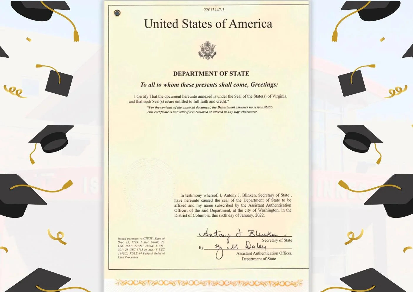 Illustrative United States Department of State authentication